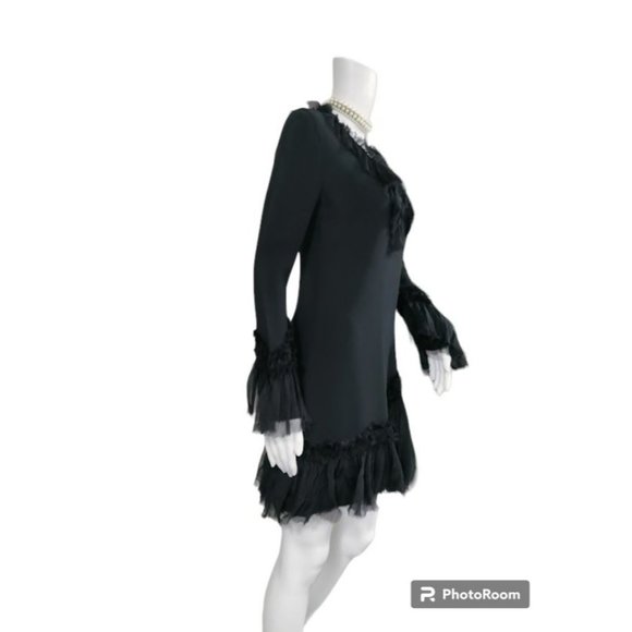 NWT Alexis Bell Sleeve Ruffle Trim A-Line Mini Dress Black Women's Size XS - Picture 5 of 16